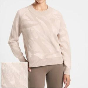 Athleta Jacquard Merino Wool Blend Pullover Sweater Crew Neck Thermolite Cream